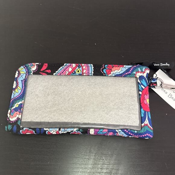 NWT Vera Bradley RFID Tech Wristlet Wallet Haymarket Paisley Black Blue Pink - Picture 3 of 7